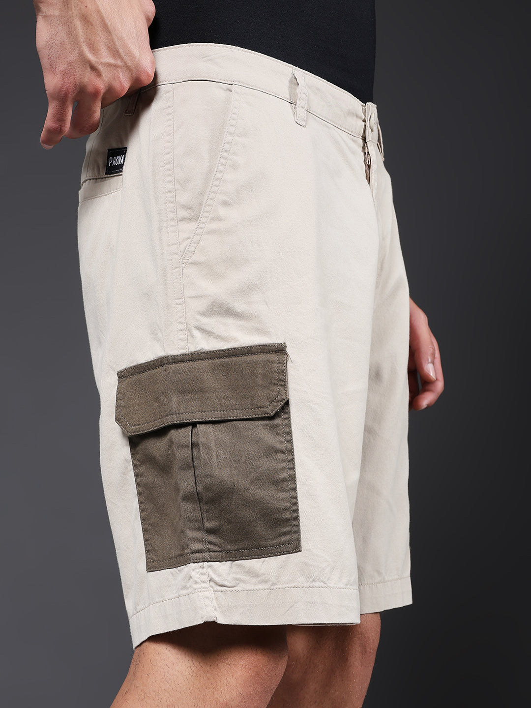 Men's Cotton Utility Cargo Shorts with Multi-Pockets – Beige