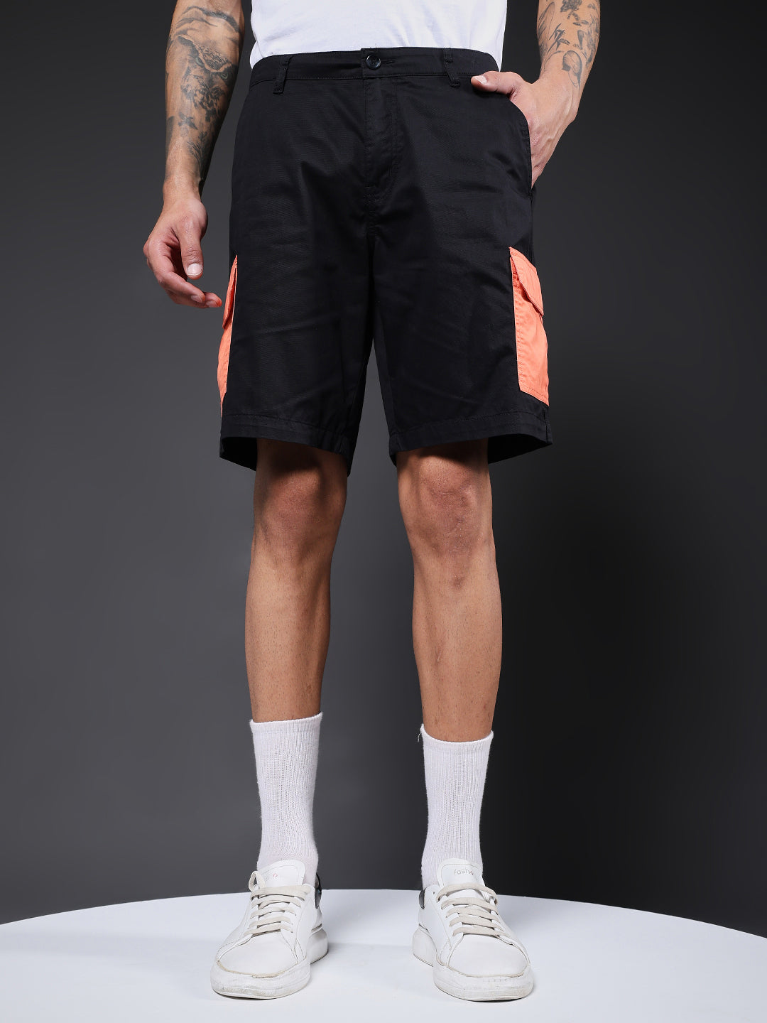Men's Cotton Utility Cargo Shorts with Multi-Pockets – Black