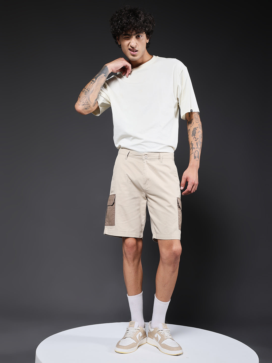 Men's Cotton Utility Cargo Shorts with Multi-Pockets – Brown