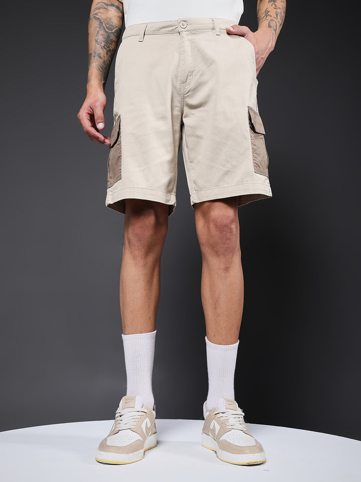 Men's Cotton Utility Cargo Shorts with Multi-Pockets – Brown