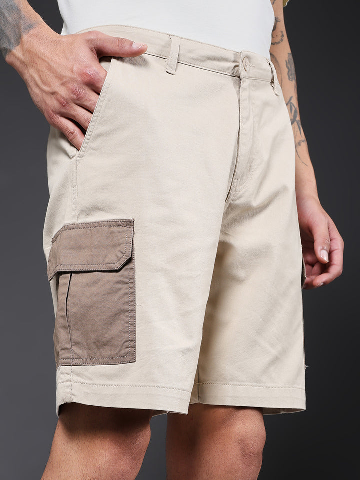 Men's Cotton Utility Cargo Shorts with Multi-Pockets – Brown