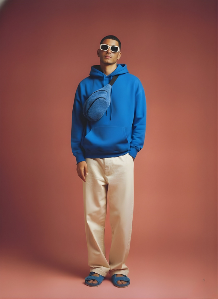 Solid Men Drop Shoulder Premium Terry Hoodie - Royal Blue