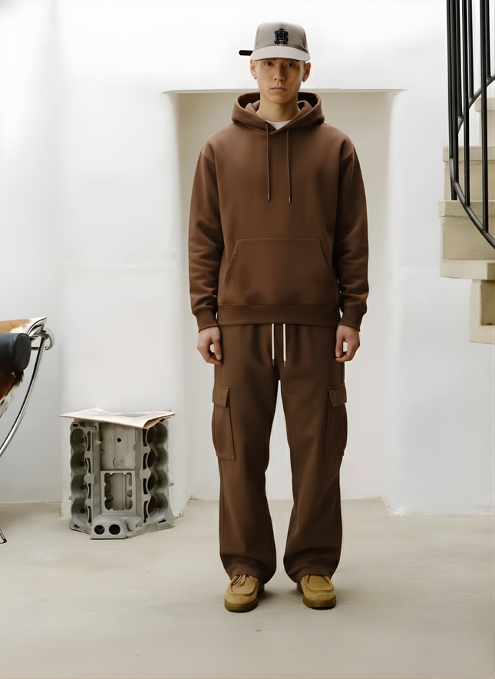 Solid Men Drop Shoulder Premium Terry Hoodie - Cocoa