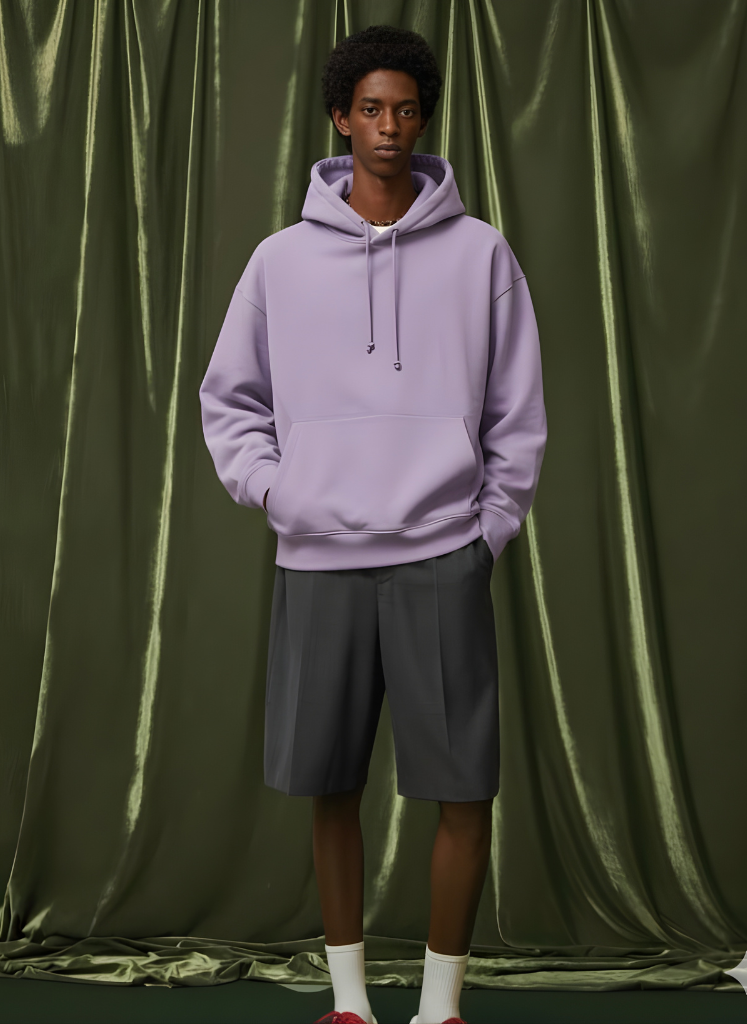 Solid Men Drop Shoulder Premium Terry Hoodie - Lilac