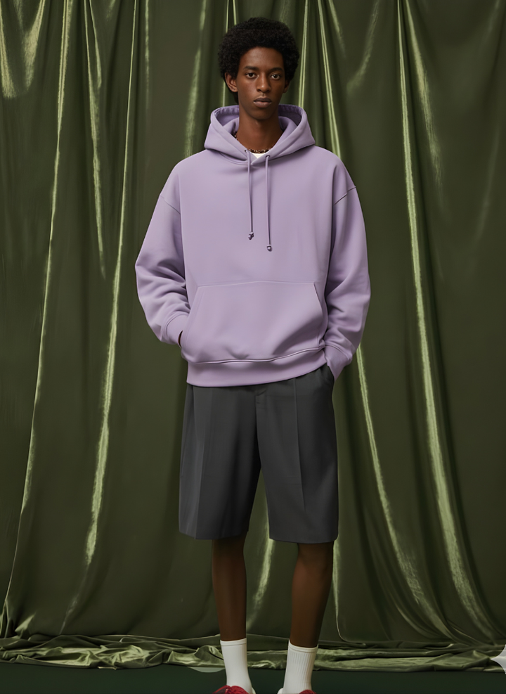 Solid Men Drop Shoulder Premium Terry Hoodie - Lilac