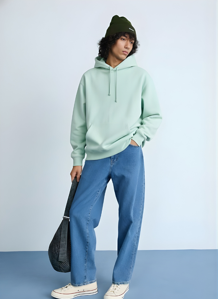 Solid Men Drop Shoulder Premium Terry Hoodie - Mint Green