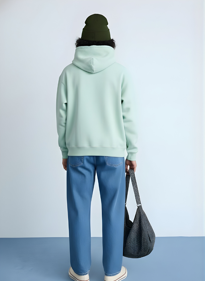 Solid Men Drop Shoulder Premium Terry Hoodie - Mint Green