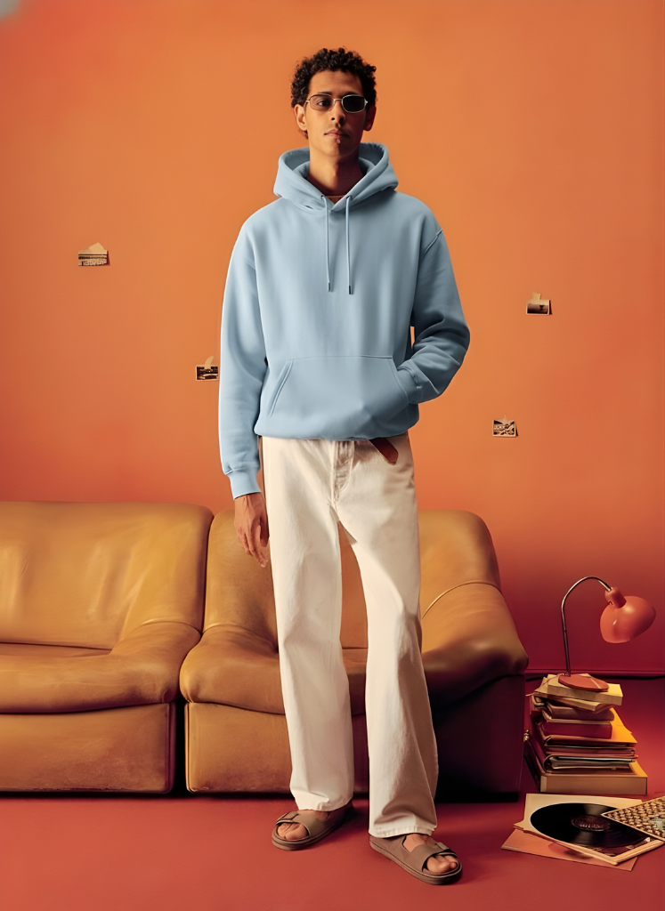 Solid Men Drop Shoulder Premium Terry Hoodie - Sky