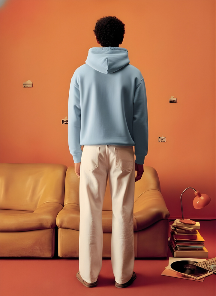 Solid Men Drop Shoulder Premium Terry Hoodie - Sky