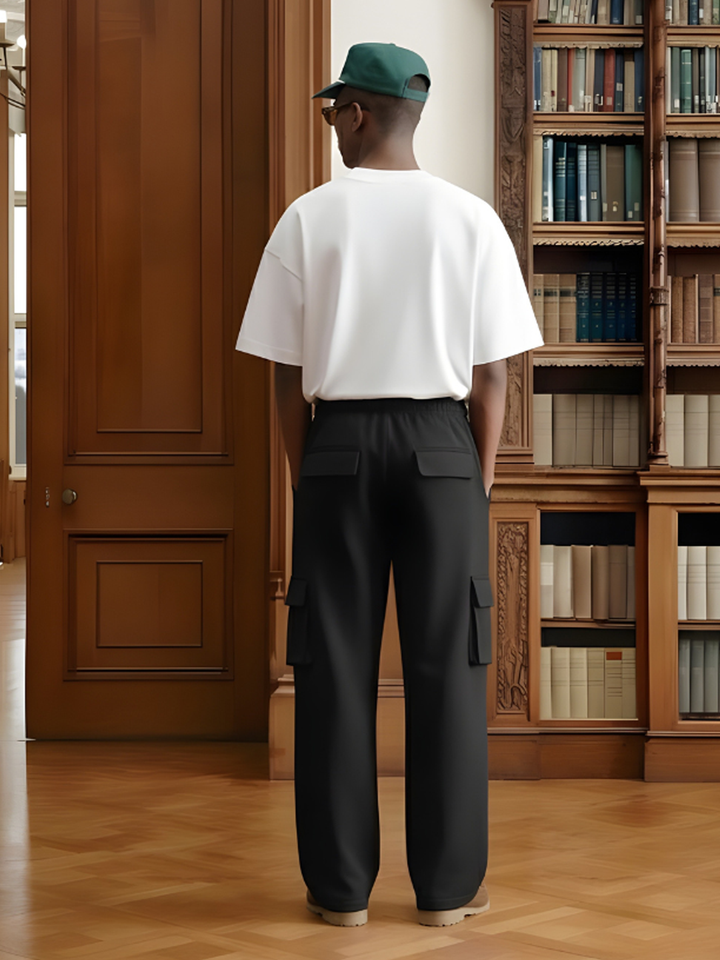 Men Premium Terry Cargo Pants - Black