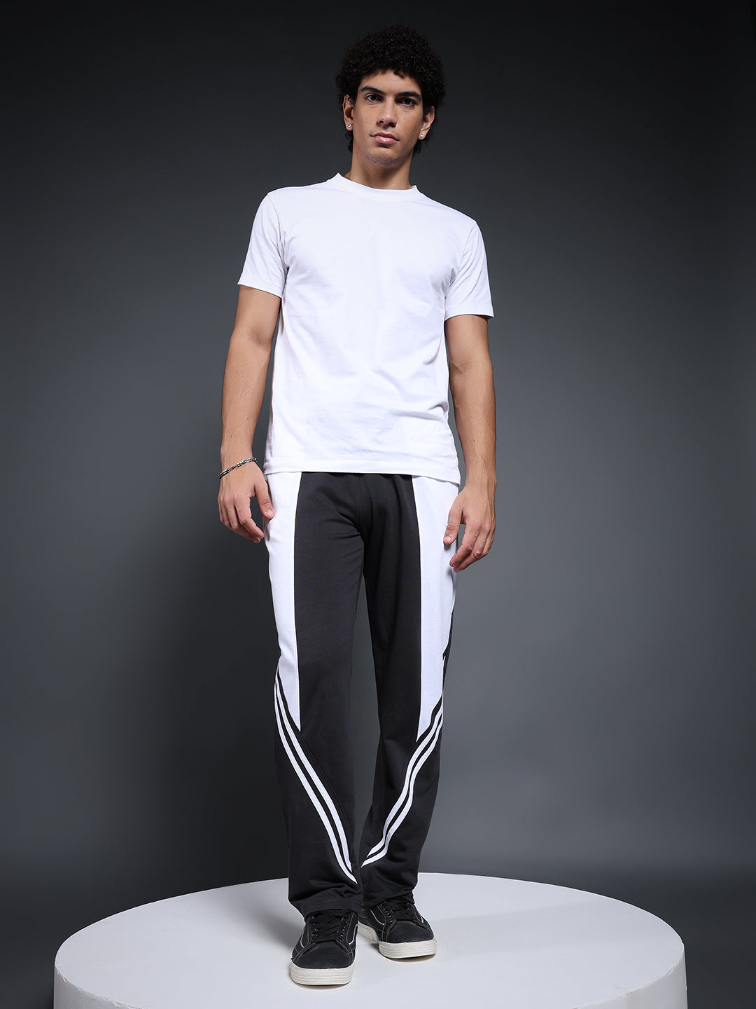 Men Colorblock Premium Terry Jogger with Side Stripes - Dark Grey