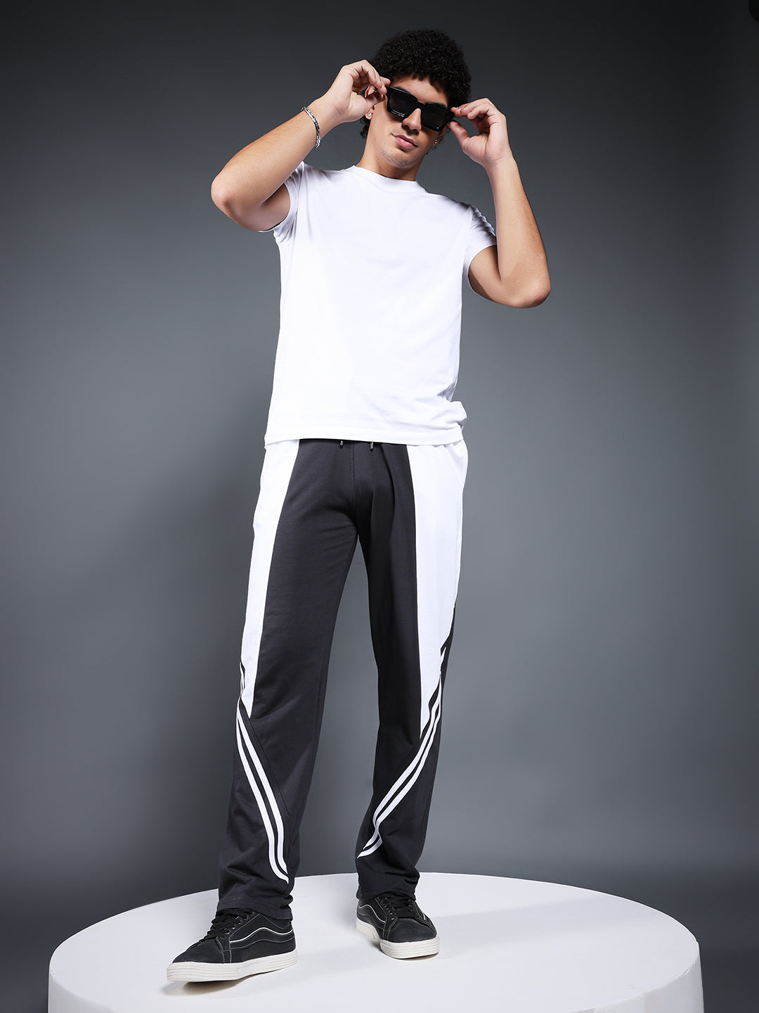 Men Colorblock Premium Terry Jogger with Side Stripes - Dark Grey