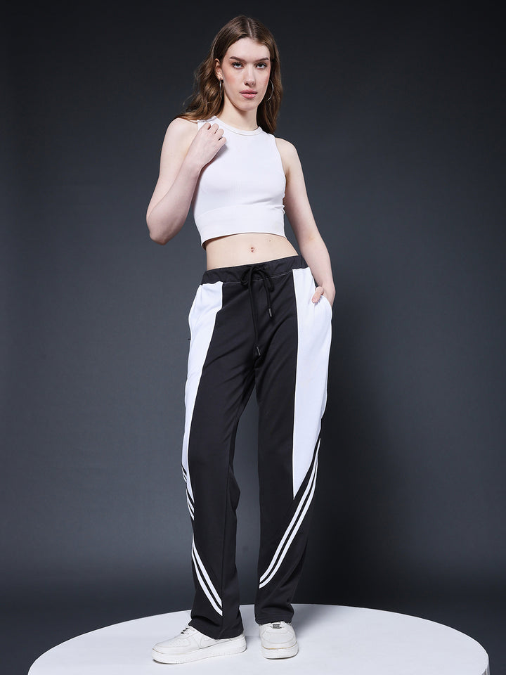 Women Colorblock Premium Terry Jogger with Side Stripes - Dark Grey