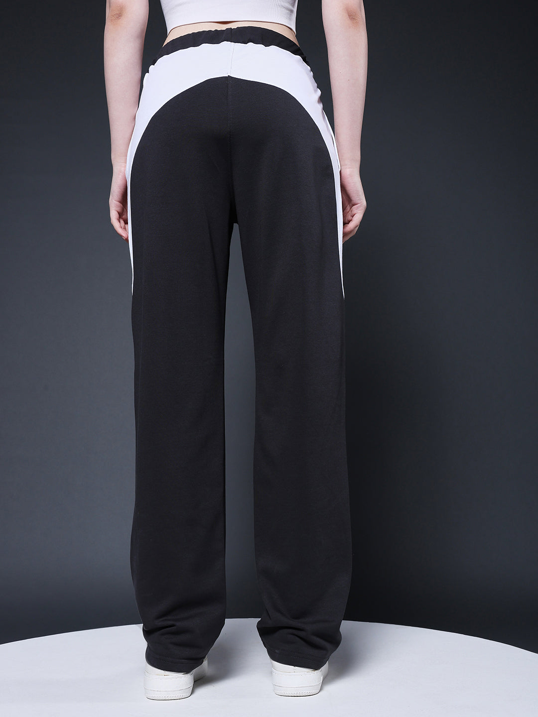Women Colorblock Premium Terry Jogger with Side Stripes - Dark Grey