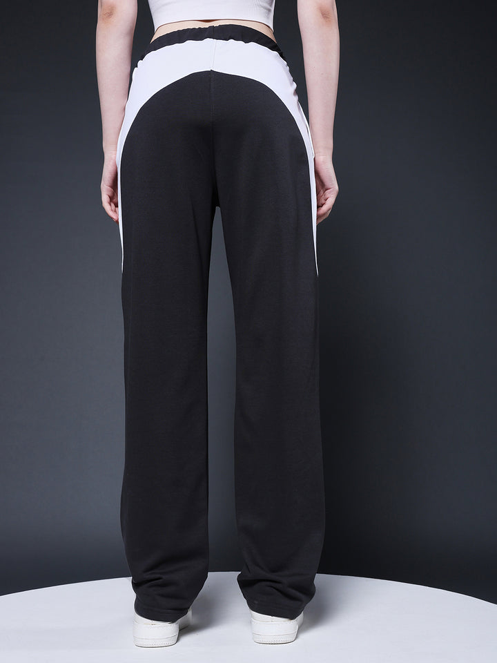 Women Colorblock Premium Terry Jogger with Side Stripes - Dark Grey