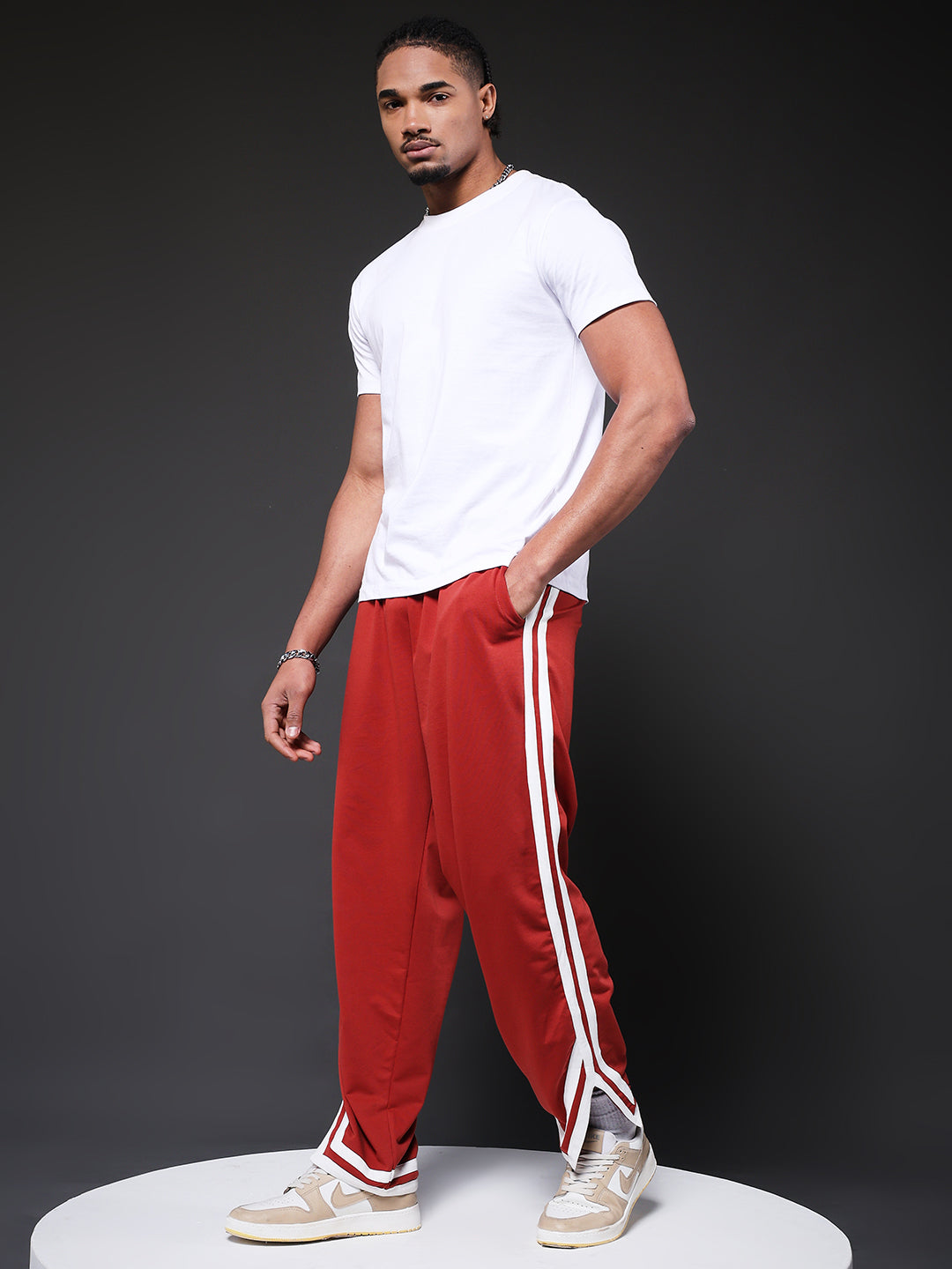 Men Premium Terry Jogger with Side Stripes - Rust