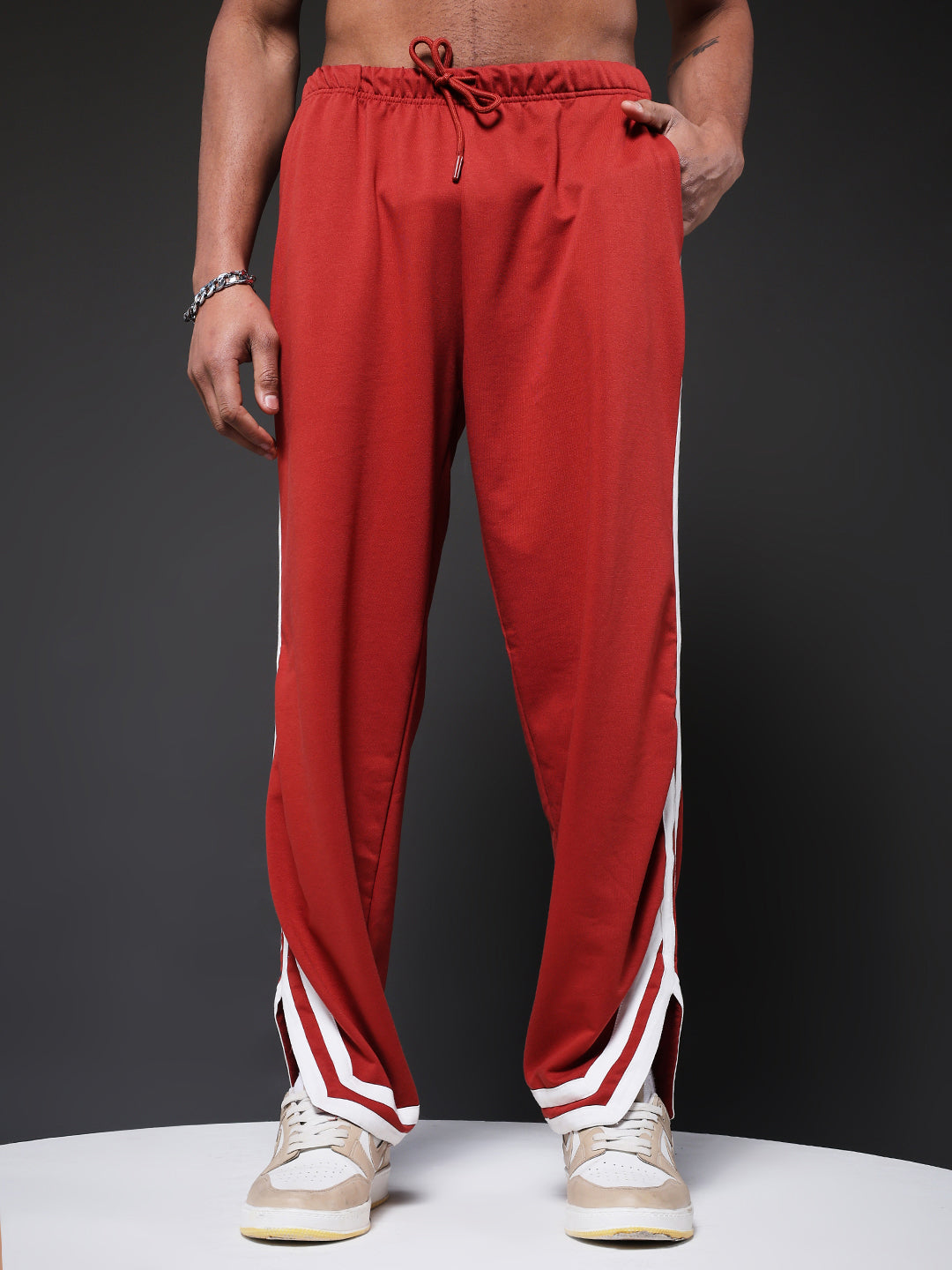 Men Premium Terry Jogger with Side Stripes - Rust