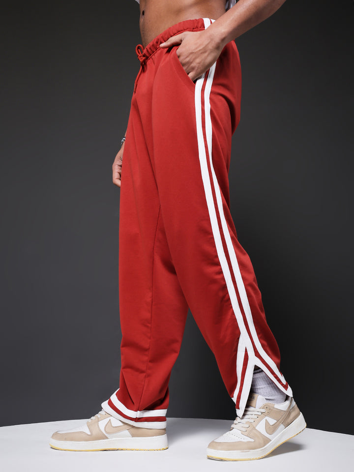 Men Premium Terry Jogger with Side Stripes - Rust
