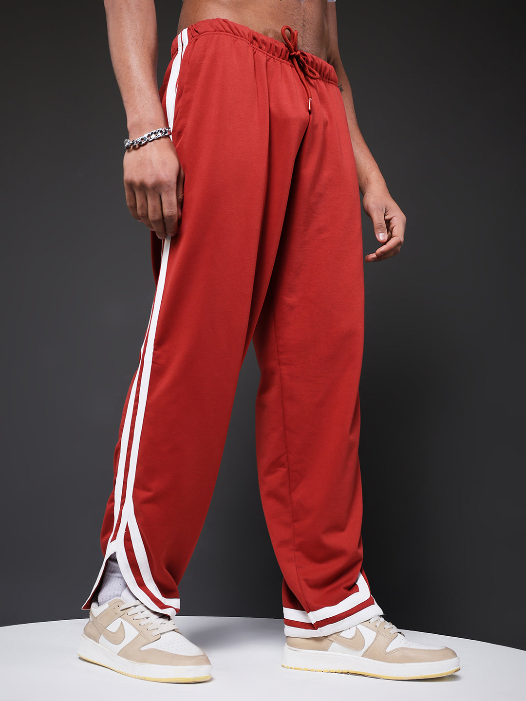 Men Premium Terry Jogger with Side Stripes - Rust