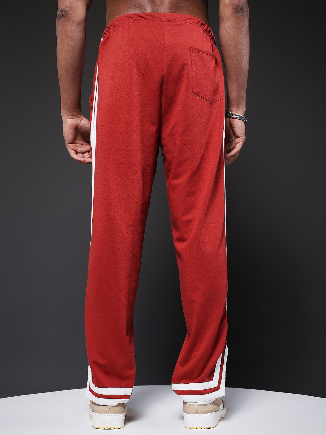 Men Premium Terry Jogger with Side Stripes - Rust