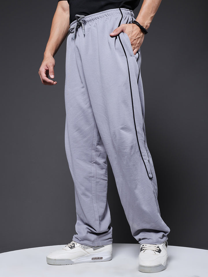 Men Premium Terry Jogger with Side Stripes - Ash Grey