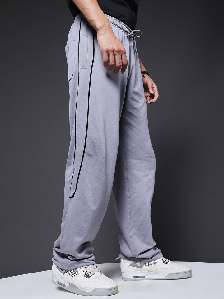 Men Premium Terry Jogger with Side Stripes - Ash Grey