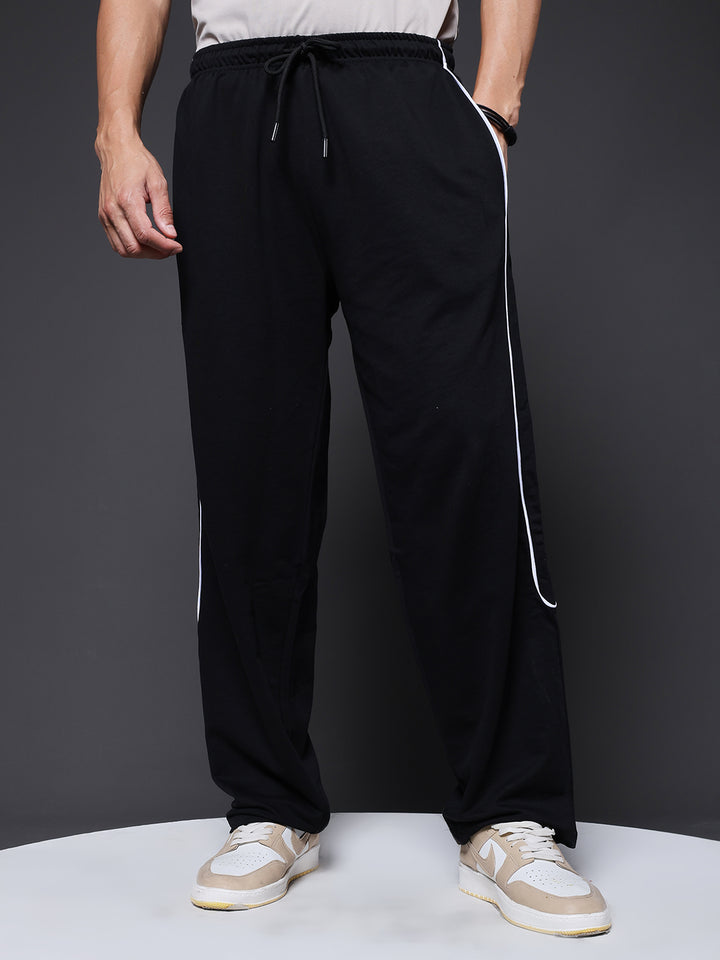 Men Premium Terry Jogger with Side Stripes - Black