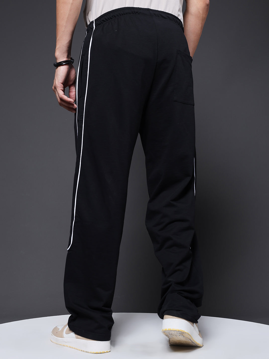 Men Premium Terry Jogger with Side Stripes - Black