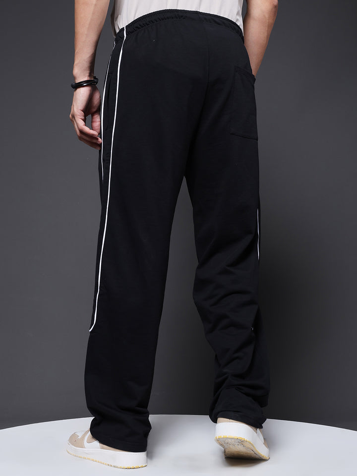 Men Premium Terry Jogger with Side Stripes - Black