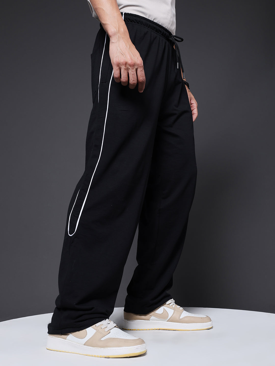Men Premium Terry Jogger with Side Stripes - Black
