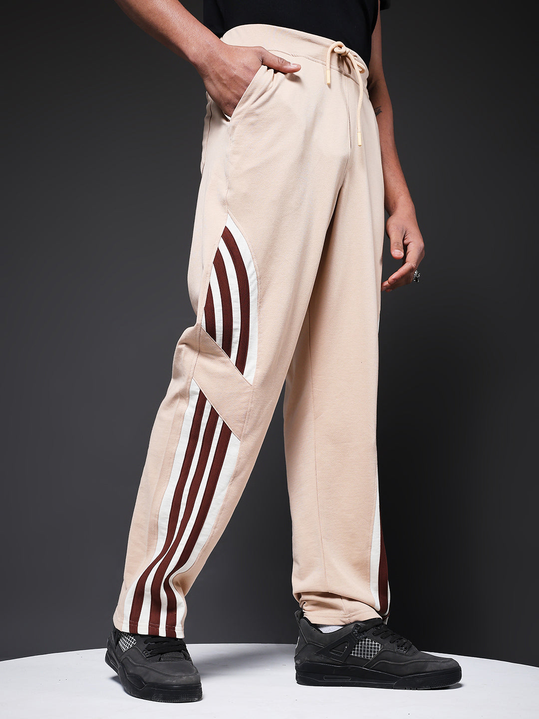 Men Premium Terry Jogger with Side Stripes - Beige