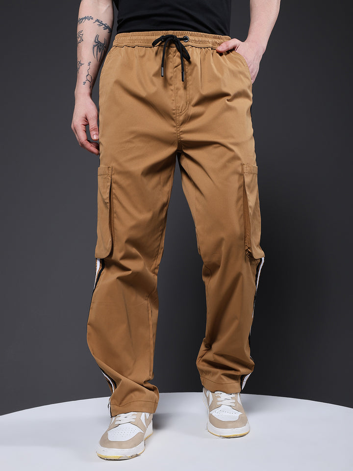 Men Striped Cargo Joggers - Khaki