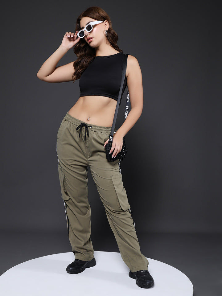 Women Utility Cargo - Olive Green Reflective Stripes