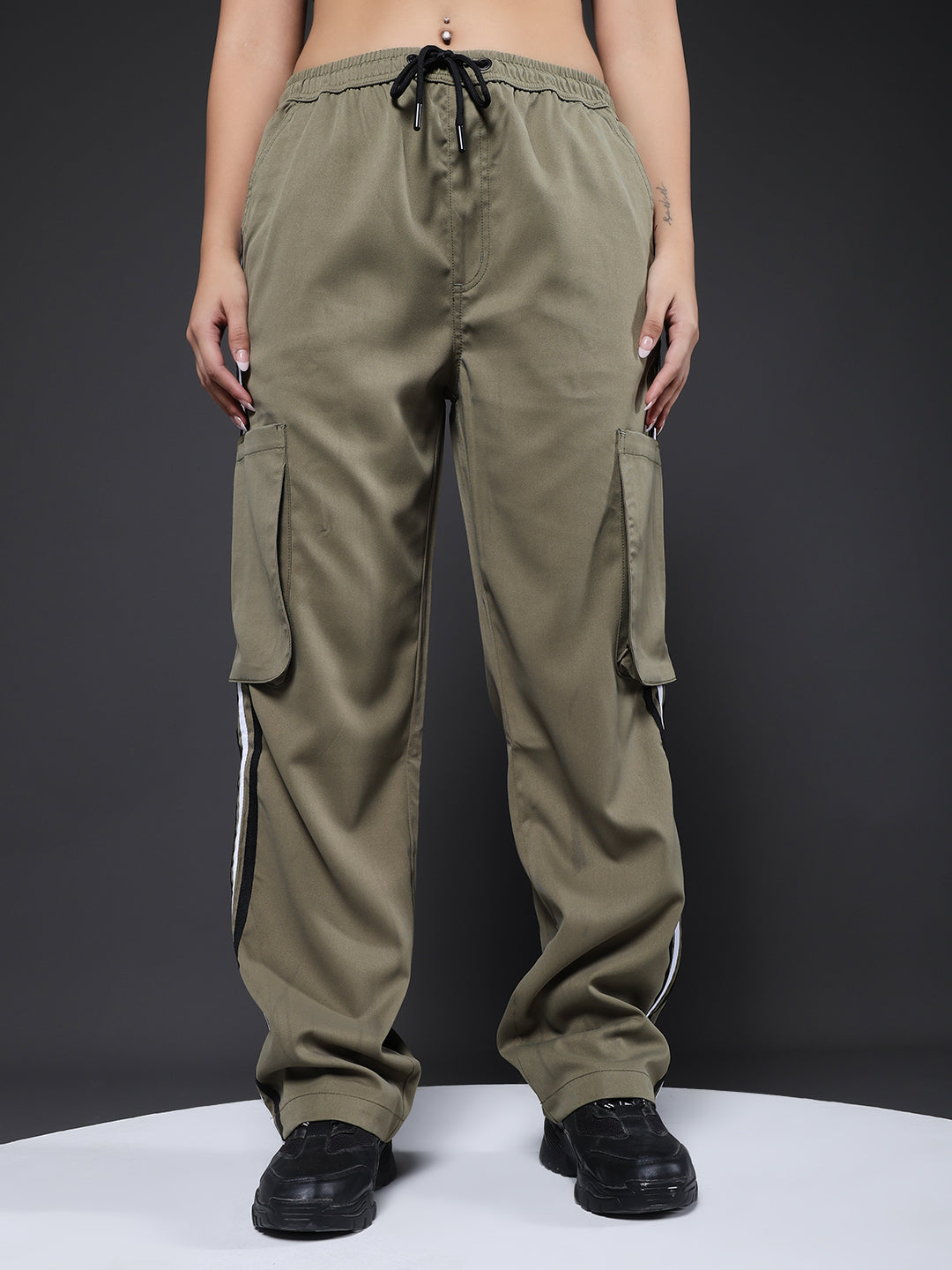 Women Utility Cargo - Olive Green Reflective Stripes