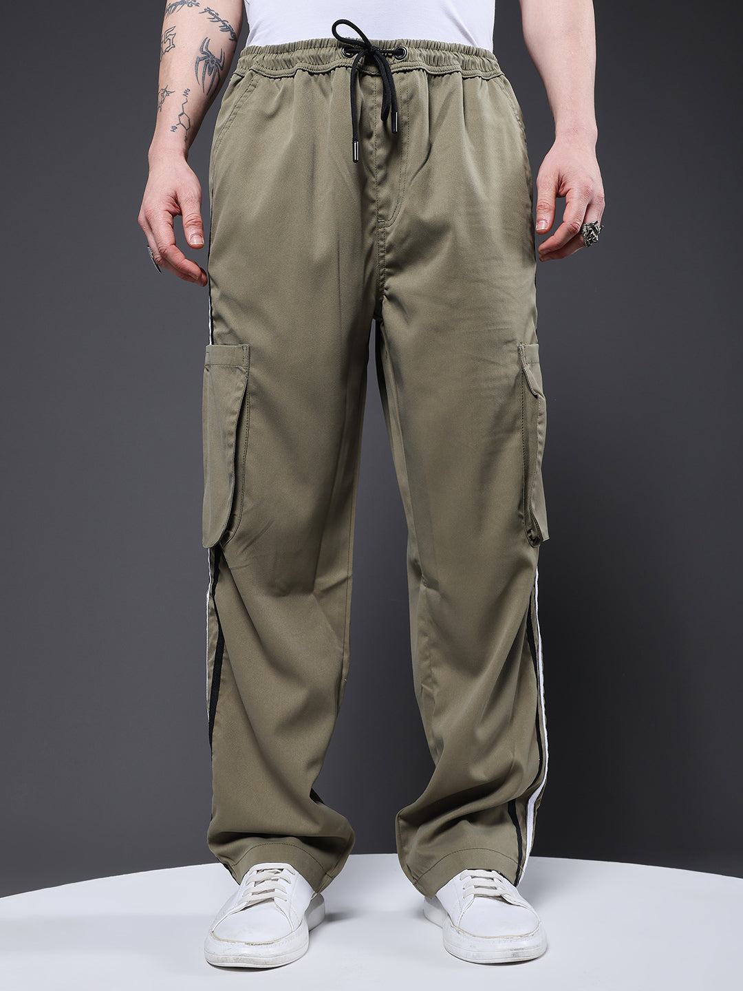 Men Utility Cargo - Olive Green Reflective Stripes