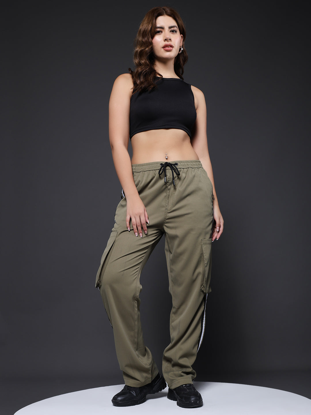 Women Utility Cargo - Olive Green Reflective Stripes