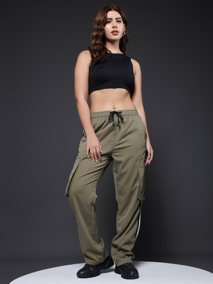 Women Utility Cargo - Olive Green Reflective Stripes