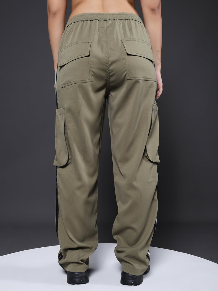 Women Utility Cargo - Olive Green Reflective Stripes