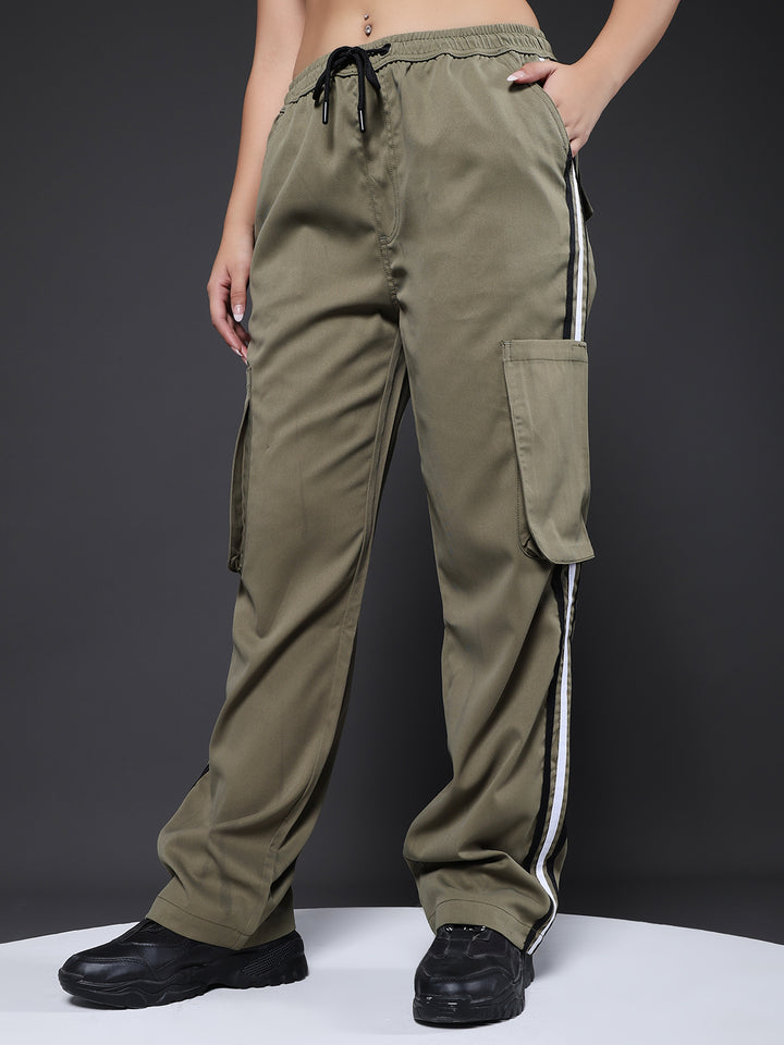 Women Utility Cargo - Olive Green Reflective Stripes