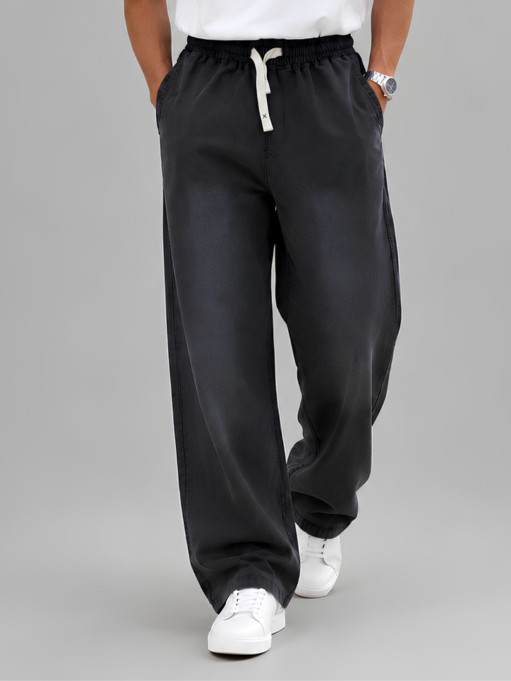 Men Acid Wash Baggy Fit Premium Terry Jogger - Black