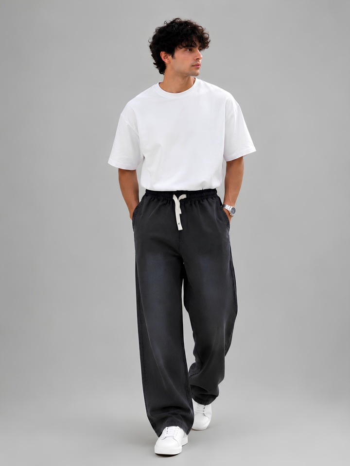 Men Acid Wash Baggy Fit Premium Terry Jogger - Black