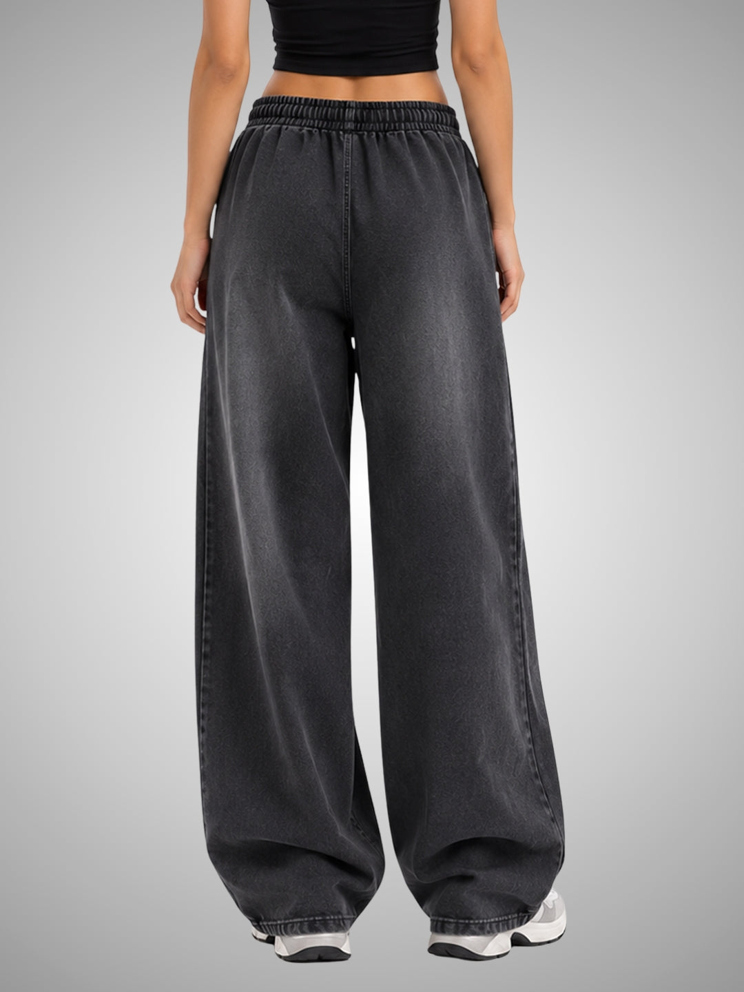 Women Acid Wash Baggy Fit Premium Terry Jogger - Black