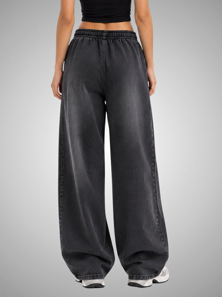 Women Acid Wash Baggy Fit Premium Terry Jogger - Black