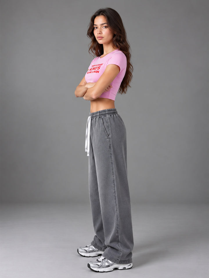 Women Acid Wash Baggy Fit Premium Terry Jogger - Dark Grey