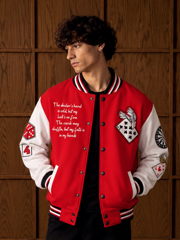 Cards Men Embroidered Varsity Bomber Jacket