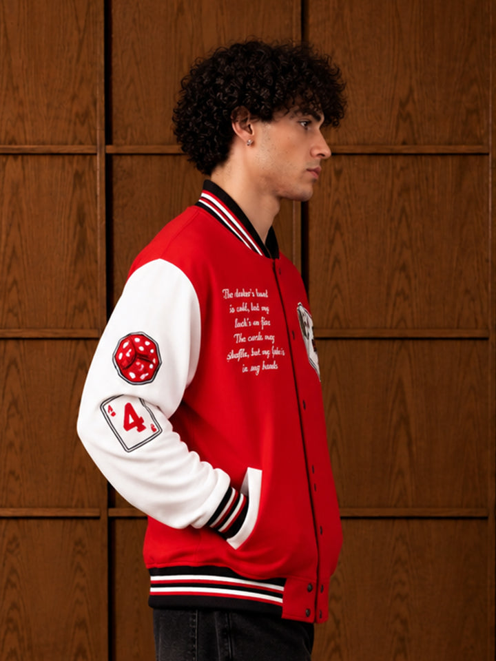 Cards Men Embroidered Varsity Bomber Jacket