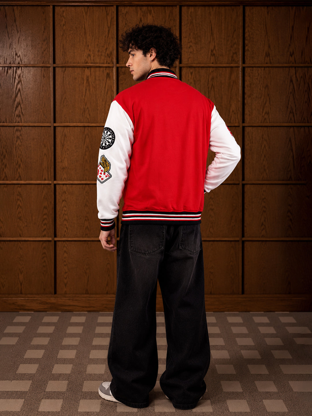 Cards Men Embroidered Varsity Bomber Jacket