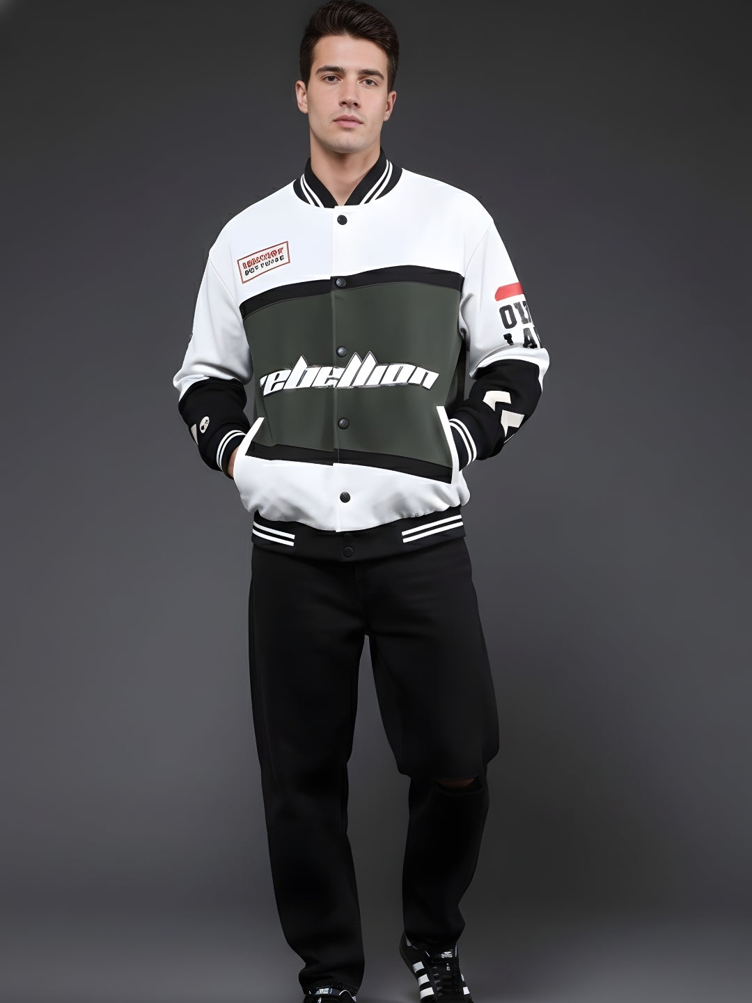 Men Graphic Printed Varsity Bomber Jacket