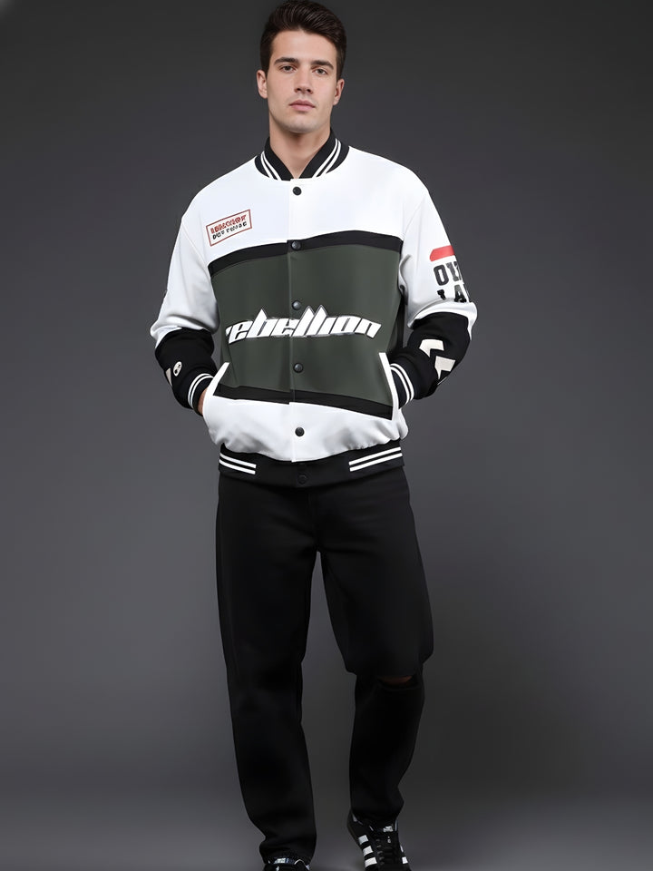 Men Graphic Printed Varsity Bomber Jacket