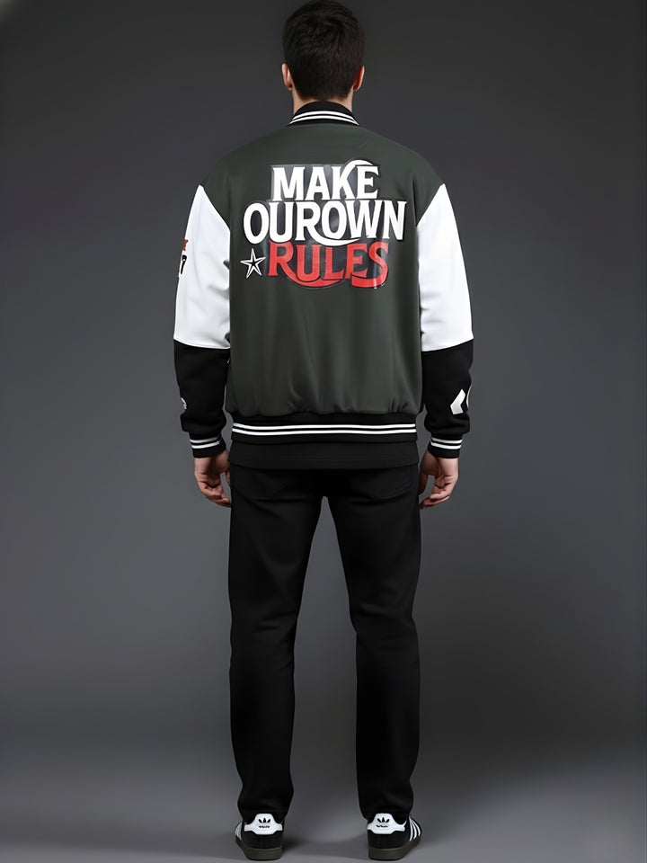 Men Graphic Printed Varsity Bomber Jacket